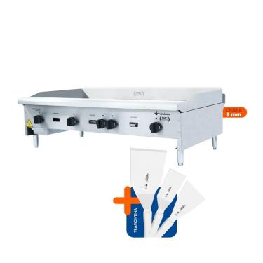 Imagem de Chapa a Gás Profissional Cg120 120cm 8mm Lisa Inox com Conjunto de Espátulas Metalúrgica Venâncio