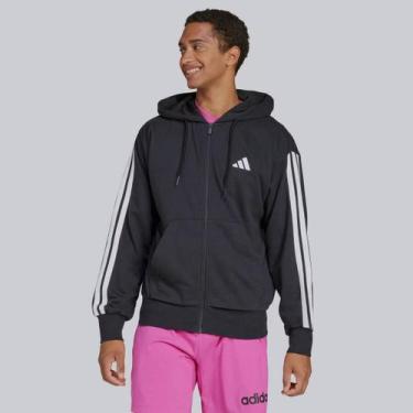 Imagem de Jaqueta Adidas Essentials 3 Stripes Preta e Branca, M