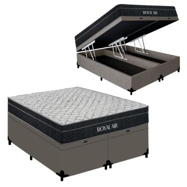 Imagem de Kit Cama Box Baú King Bipartido Royal Air Molas Ensacadas Tecido Sintético Cinza Royal