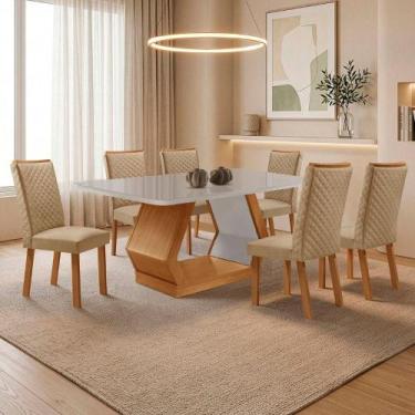Imagem de Conjunto de Jantar Alvorada Lira 6 Lugares Tampo MDF com Vidro Off Whi