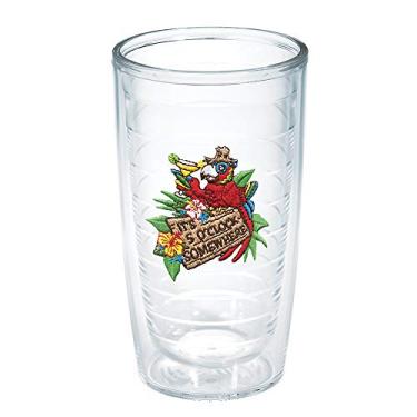 Imagem de Tervis Margaritaville - It's 5 O'Clock Somewhere - Copo isolado com papagaio vermelho mantém as bebidas frias e quentes - 473 g - Sem tampa - Tritan, papagaio vermelho