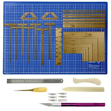 Imagem de Base De Corte Azul A3 45x30 Kit Scrapbook Réguas Gabaritos MDF Wireo (Estilete Roxo)