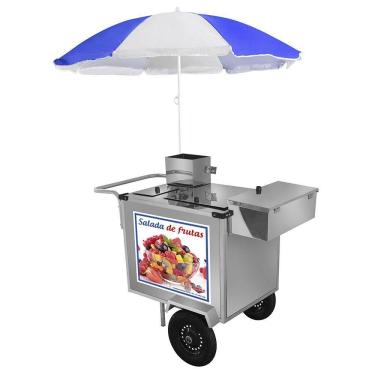 Imagem de Carrinho de Salada de Frutas Cefaz Luxo Inox com Rodas Pneumáticas e Guarda Sol L27P/GS