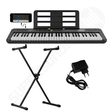 Imagem de Kit Teclado Musical CASIOTONE LK-S250 CASIO Preto Teclas Iluminadas APP Chordana Play + Suporte X