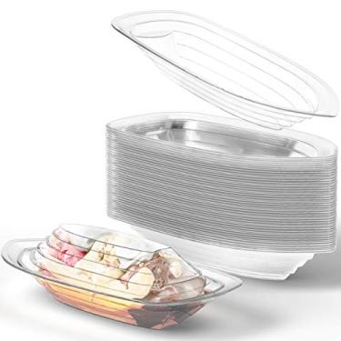 Imagem de Super Divertido, Reciclável Banana Split Boats Pacote com 50. Melhores Longos, 340 g + 227 g Combo de Tigelas Descartáveis com Tampas para Sundae de Sorvete. Copos de domingo de plástico transparente
