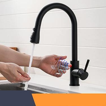 Imagem de Torneiras de cozinha de controle de toque de aço inoxidável com sensor inteligente torneira de toque de cozinha para torneiras de pia de cozinha, preto A, China