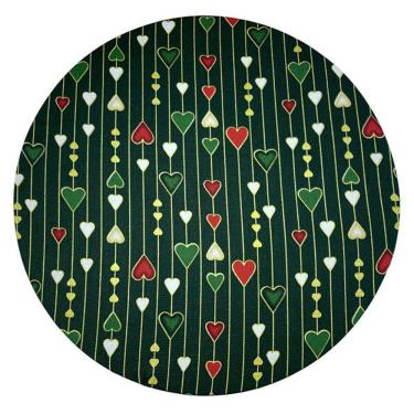 Imagem de Capa de Sousplat Tricoline Natal Corações P/ Base MDF 35cm