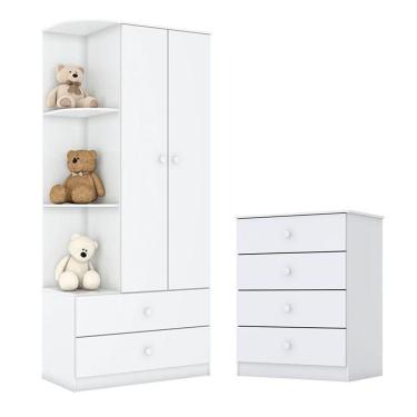 Imagem de Cômoda e Guarda Roupa Infantil Amarelinha Branco Brilho - Henn
