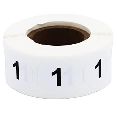 Imagem de Adesivos de ponto círculo número 1 branco com preto, redondo de 9,5 cm, 500 etiquetas em rolo para organização e inventário - Acabamento semibrilhante - Feito nos EUA