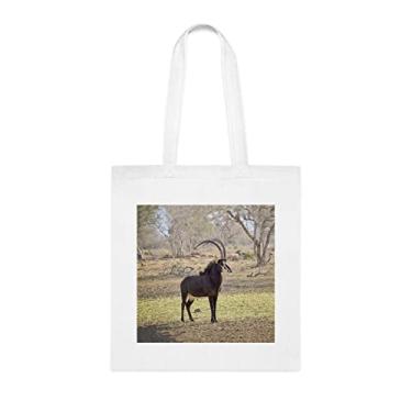 Imagem de Sacola Young Sable Bull com chifres grandes na Savnah, presente divertido, bolsa de ombro, bolsas reutilizáveis, cesta de Natal de aniversário, ideia de presente, Branco