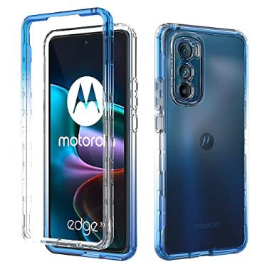 Imagem de Compatível com Motorola Moto G32 Capa protetora de tela de vidro temperado transparente 360 proteção total do corpo capa dura + TPU macio à prova de choque (azul, Motorola Edge 30)