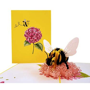 Imagem de iGifts And Cards Cartão de felicitações pop-up 3D Happy Floral Bee - Pensando em você, feliz aniversário, dia das mães, fique bem cedo, saudades de você, parabéns, amor, fofo, divertido