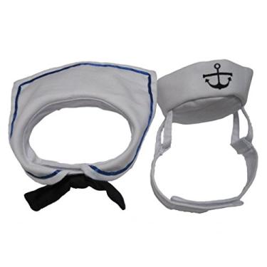 Imagem de (One Size, White) - Dogs Kingdom Cat Dog Sailor Costume Hat Navy Tie Pet Sailor Costume Set