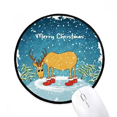 Imagem de Tapete de mouse com ilustração do festival de cervos de Natal para mesa de escritório tapete redondo para computador