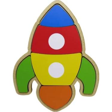 Imagem de Brinquedo Educativo Quebra Cabeça Foguete Madeira Mdf
