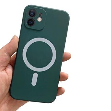 Imagem de Capa de ímã magnético de silicone líquido para iPhone 12 13 11 Pro Max Mini XS XR X 7 8 Plus SE 2020 Capa de carregamento sem fio, verde escuro, para iphone 12 Pro