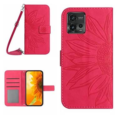 Imagem de For Motorola Moto G72 5G Skin Feel Sun Flower Pattern Flip Leather Phone Case with Lanyard