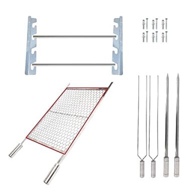 Imagem de Kit Grelha Inox 70x60cm + 4 Espetos + Suporte Churrasqueira