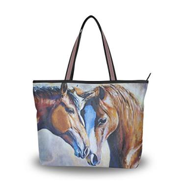 Imagem de ColourLife Bolsa feminina com alça superior, retrato de cavalos, bolsa de ombro, Multicolorido., Large