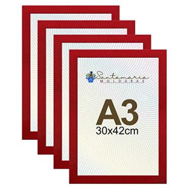 Imagem de Kit 4 Porta Retrato Molduras A3 30x42 Vermelho