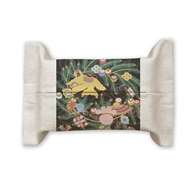 Imagem de Bolsa de linho de algodão com pintura de folhas e flores de cultura japonesa