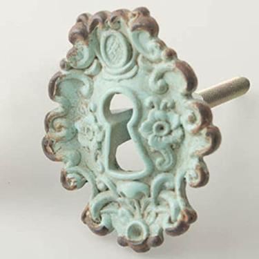 Imagem de Porta do guarda-roupa de móveis clássicos, liga de zinco, buraco de fechadura, puxador pequeno, gabinete americano retro, puxador de gaveta antigo, B, azul