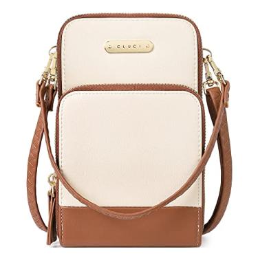 Imagem de CLUCI Bolsa tiracolo pequena feminina de couro sintético para celular com alça ajustável para guitarra, 2 bege com marrom, Small, Transversal
