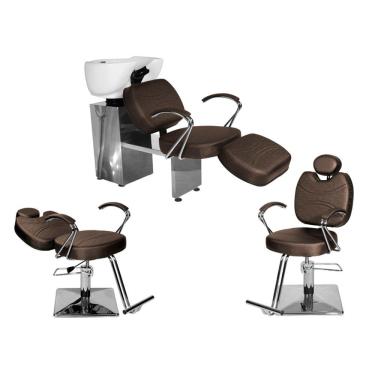 Imagem de Kit Salão Topázio 1 Fixa + 1 Recl Base Quadrada + Lavatório C/Ap Marrom