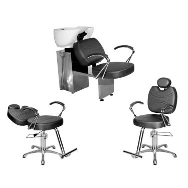 Imagem de Kit Salão Topázio 1 Cad Fixa + 1 Recl Base Estrela + Lavatório Preto