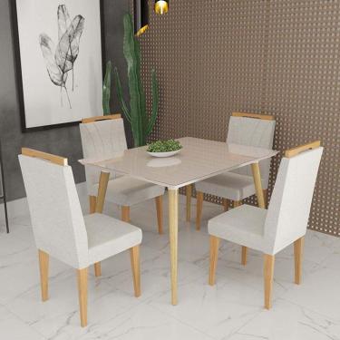 Imagem de Conjunto de Mesa 120x90 Veneza Com Vidro e 4 Cadeiras Onix Off White/Bege Escuro