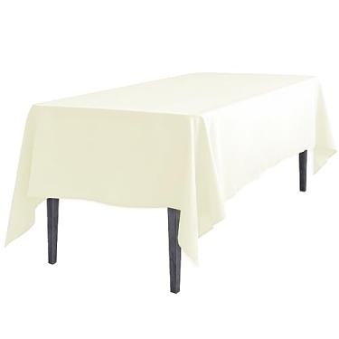 Imagem de LinenTablecloth Toalha de mesa retangular de poliéster econômico, 152 x 250 cm, marfim