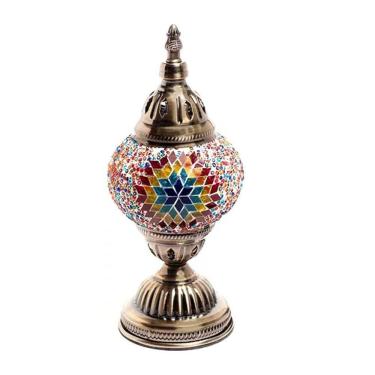 Imagem de Abajur Turco Mosaico Metal Vidro Raio Colorido Bivolt 28 cm