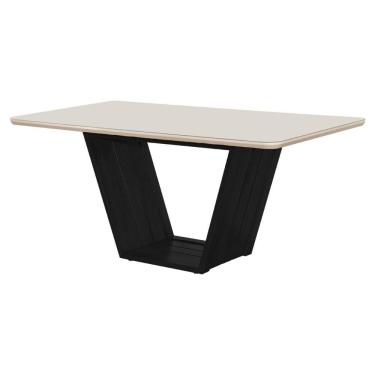 Imagem de Mesa de Jantar Luxo Retangular 160x90 Mdf/vidro para 6 Lugares Pés Madeira Maciça Safira Preto/off W