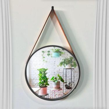 Imagem de Espelho Decorativo Adnet Redondo Preto 45 cm com Alça Marrom - D`Rossi