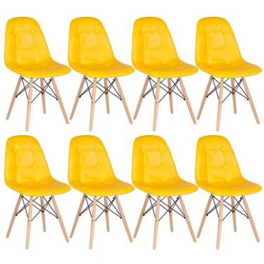 Imagem de Kit - 8 X Cadeiras Estofadas Eames Eiffel Botonê - Base De Madeira Cla