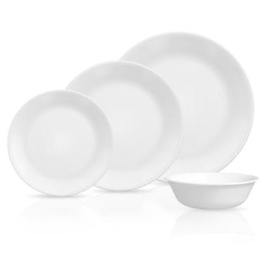 Imagem de Corelle Vitrelle Conjunto de 8 peças de serviço para 2 louças, vidro de camada tripla e resistente a lascas, conjunto de pratos e tigelas redondas leves, branco gelo de inverno