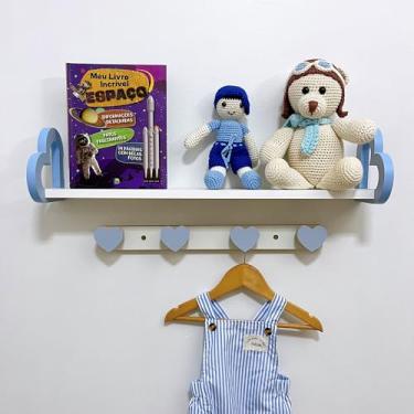 Imagem de Genérico Prateleira Coração Colorida e Cabideiro Quarto Infantil 60cm - 1 Prateleira - Azul