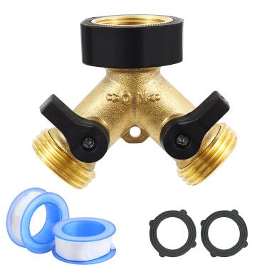Imagem de Divisor de mangueira de jardim de latão resistente, 2 vias, conector de válvula Y com válvulas de desligamento, interruptor de bocal, torneira de conexão para irrigação de jardim ao ar livre, adequado para todos os fios americanos 3/4 (2 formas) ¡- ¡