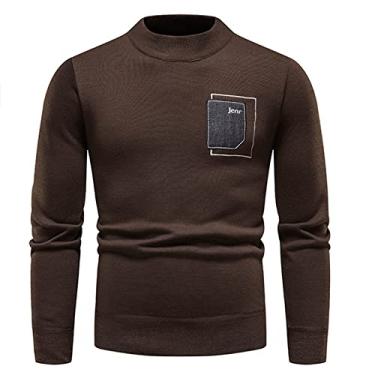 Imagem de Suéter masculino de gola alta slim túnica crochê quente malha básica outono inverno 2024 Y2K, K-254 Coffee, 3X-Large