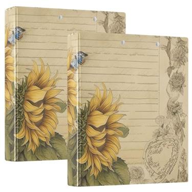 Imagem de Caderno vintage de girassol com três argolas, fichário de 2,5 cm com prancheta, pacote com 1/2 fichário escolar, 200 folhas
