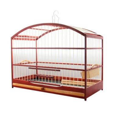 Imagem de Gaiola Para Passarinho em Madeira, Para Passeio, Trinca Ferro, Com Coxo Lateral, Rossa Mogno