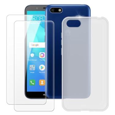 Imagem de MILEGOO Capa para Huawei Y5 2018 + 2 peças protetoras de tela de vidro temperado, capa de TPU de silicone macio à prova de choque para Huawei Y5 Prime 2018 (5,4 polegadas), branca