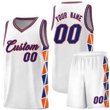 Imagem de Camiseta de basquete personalizada com shorts atléticos, roupa de treino esportiva leve personalizada para homens/jovens, Branco/laranja-real 6, One Size