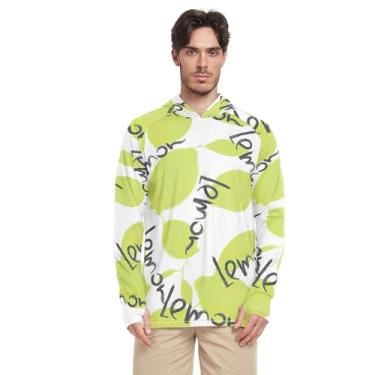Imagem de Camisa de sol masculina verde limão limão frutas com capuz manga longa FPS 50 camiseta leve Rash Guard para homens, Limão verde limão e frutas, P