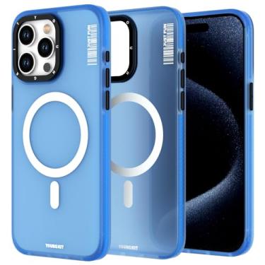 Imagem de YOUNGKIT Capa magnética para iPhone 15 Pro Max [compatível com Mag-Safe] Capa traseira rígida fosca translúcida à prova de choque militar e capa de telefone macia para iPhone 15 ProMax Titânio - Azul