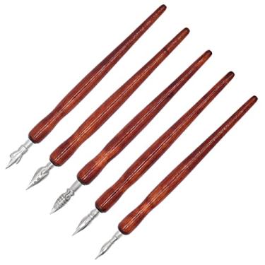 Imagem de XIAOYU Conjunto de canetas de mergulho em quadrinhos de desenho animado, 5 peças de porta-canetas cômicas com 5 peças, kit de pontas de caneta cômica de madeira para escrita, pintura, assinatura,