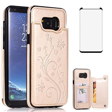 Imagem de Capa de telefone para Samsung Galaxy S8 Plus com protetor de tela de vidro temperado porta-cartões carteira flip couro acessórios para celular Glaxay S8plus S 8 8plus 8S Edge S8+ SM-G955U capas