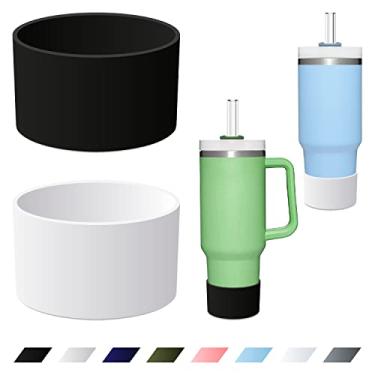Imagem de Pacote com 2 botas de silicone para Stanley Quencher Adventure 1,13 l e Stanley IceFlow 850 g 590 ml, reduz o ruído do copo, arranhões, capa inferior de silicone compatível com copo Stanley Tumbler (preto + branco)