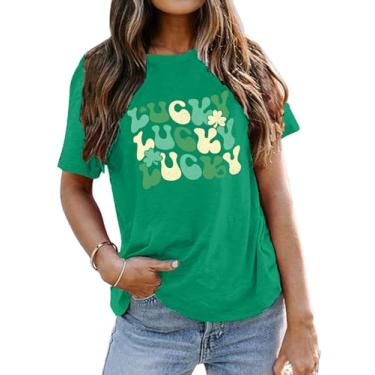Imagem de Camisetas femininas do Dia de São Patrício Vintage St Paddys Four Leaf Clover Shamrock Camiseta Lucky Babe, Verde, M
