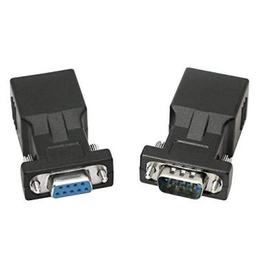 Imagem de XMSJSIY Extensor DB9 RS232 para RJ45, porta serial DB9 de 9 pinos fêmea e macho para RJ45 CAT5 CAT6 Ethernet LAN cabo adaptador extend - 2 peças (2 adaptadores)